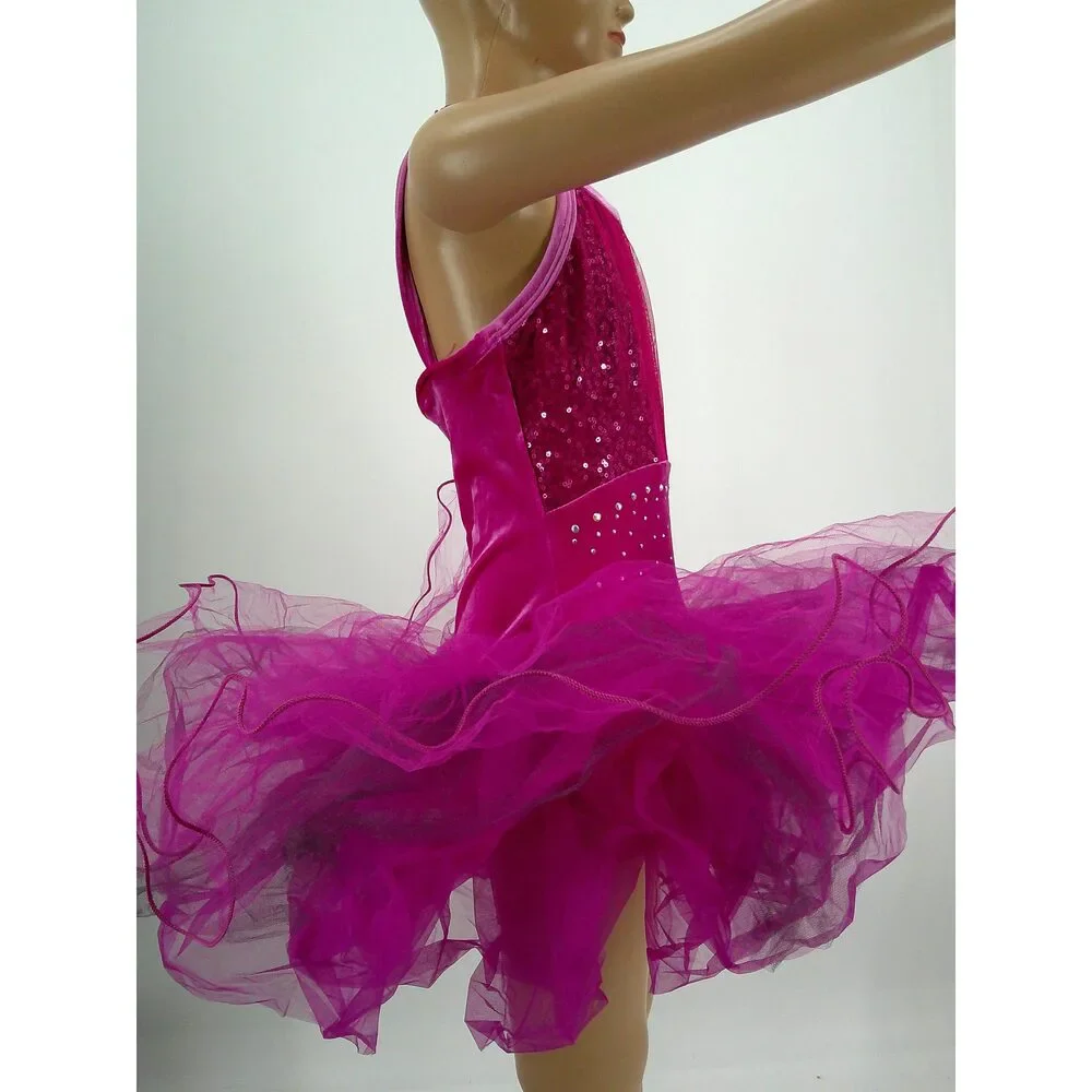 Pre-Owned Dance Costume Curtain Call C476 Medium Child Pink Velvet Tutu Ballet
